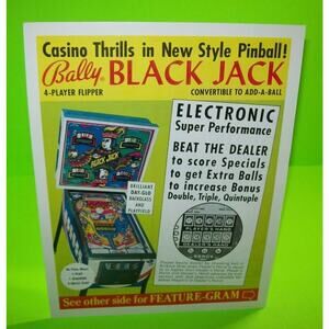 Black Jack Pinball FLYER Original 1976 Vintage Promo Artwork Retro Playing Cards